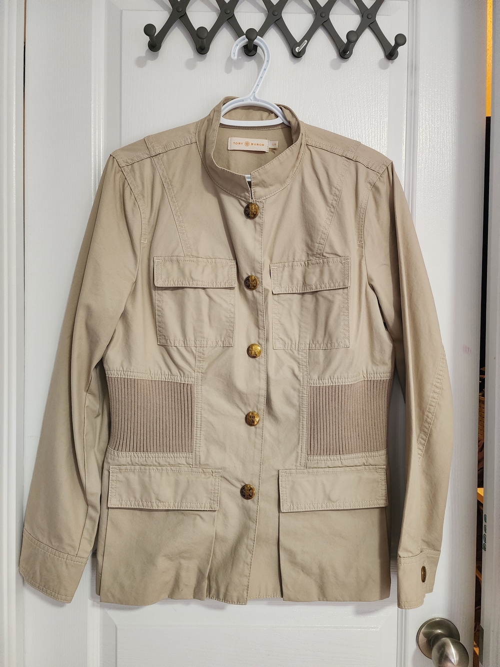 NWOT Tory Burch Beige Utility Jacket with Ribbed Waist Panels